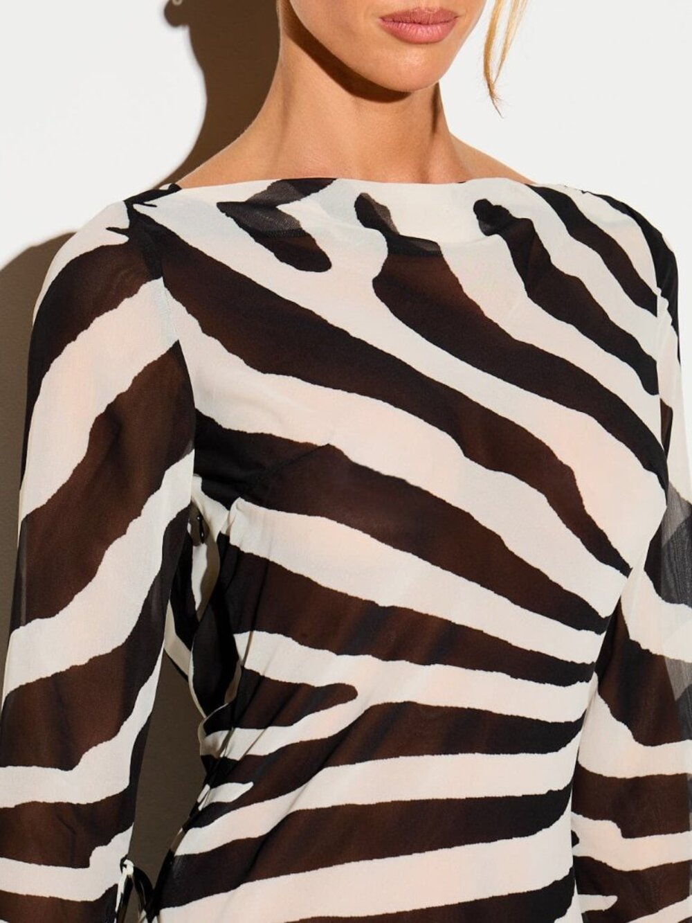 Multicolor Sexy Women's Sheer Chiffon Zebra Print Extreme High Split Maxi Dress - Picture 6 of 6